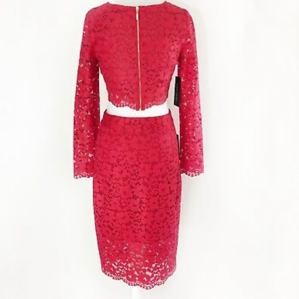 Marciano Red Hot Rebelle Metallic Lace Piya Long Sleeve Crop Top + Skirt Set - Picture 3 of 16